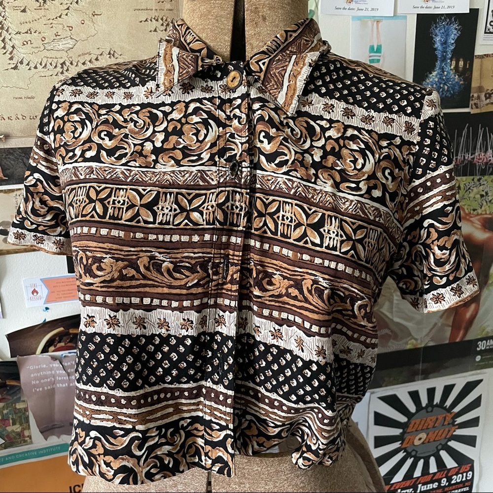 80s Khalahari Print Rustic Button Up! Lots Of Word - image 1